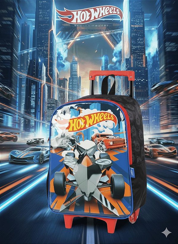 Kit Mochila Rodinhas + Lancheira Hot Wheels Vermelho