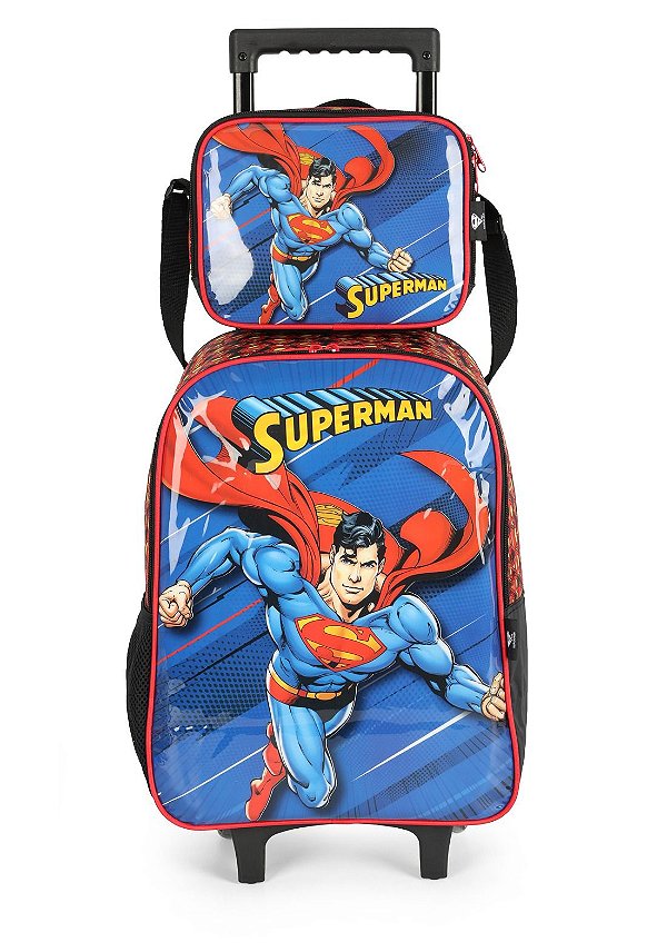 Kit Mochila Rodinhas + Lancheira Super Homem Azul