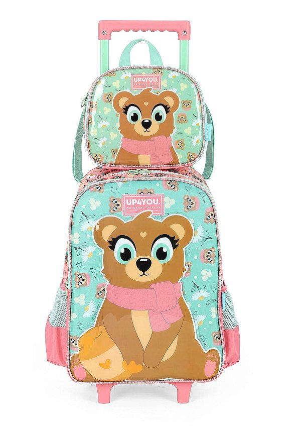 Kit Mochila Rodinhas + Lancheira Ursinho Verde