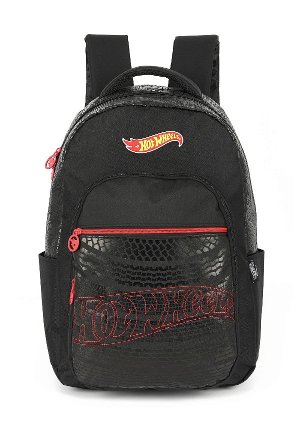 Mochila de Costa Hot Wheels Preto Bordado Vermelho
