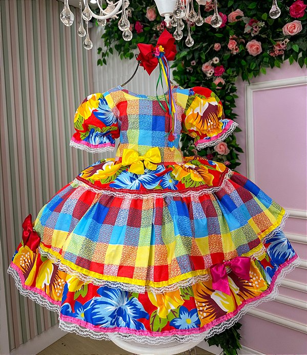 Vestido Junino Mimadine Luxo Caetana Colorido