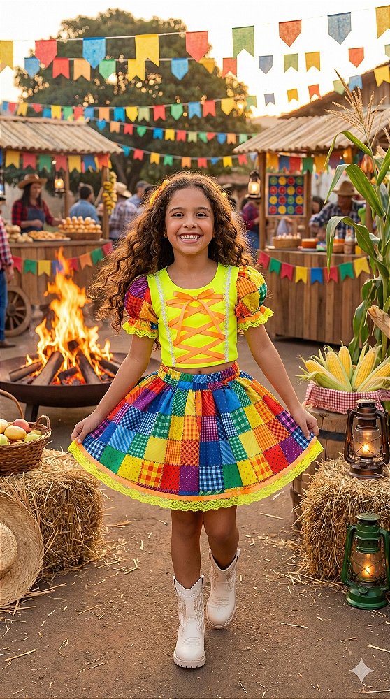 Conjunto Junino Banana Club Luxo Manu Verde Neon