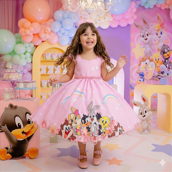 Vestido Ysa Kids Looney Tunes Baby Rosa