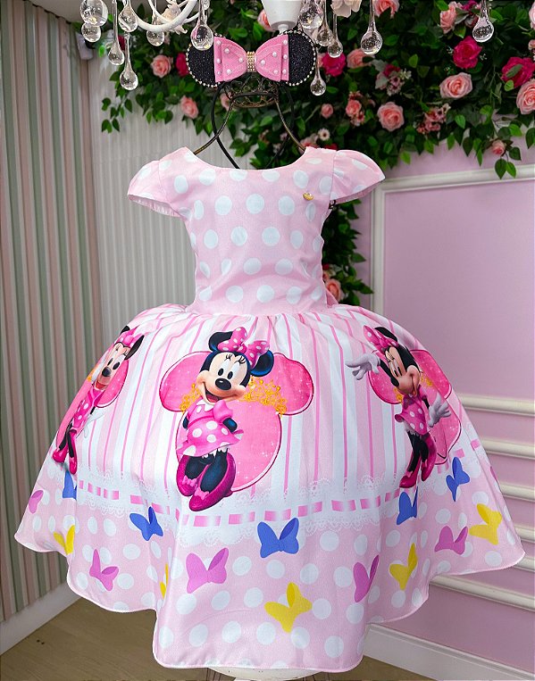Vestido Infantil Temáticos Kids Minnie/Minie Rosa