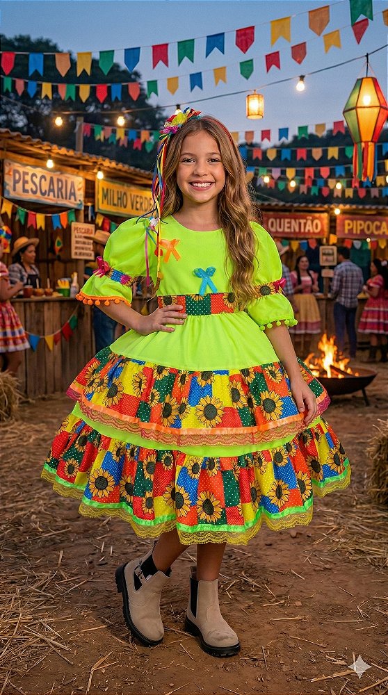 Vestido Junino Banana Club Luxo Roça Animada