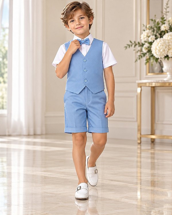 Conjunto Social Miss Cherry Leandro Colete Azul Bebe