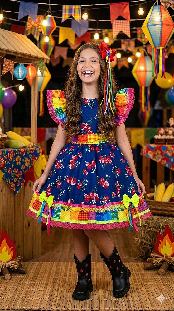 Vestido Junino Banana Club Luxo Forro Kids