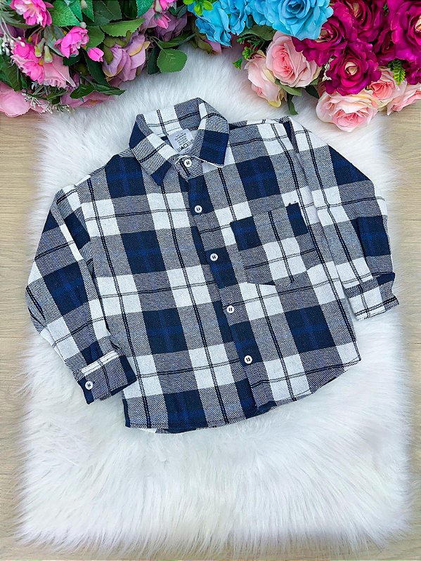 Camisa Xadrez Azul Marinho Flanela/Flanelada Junina Renato