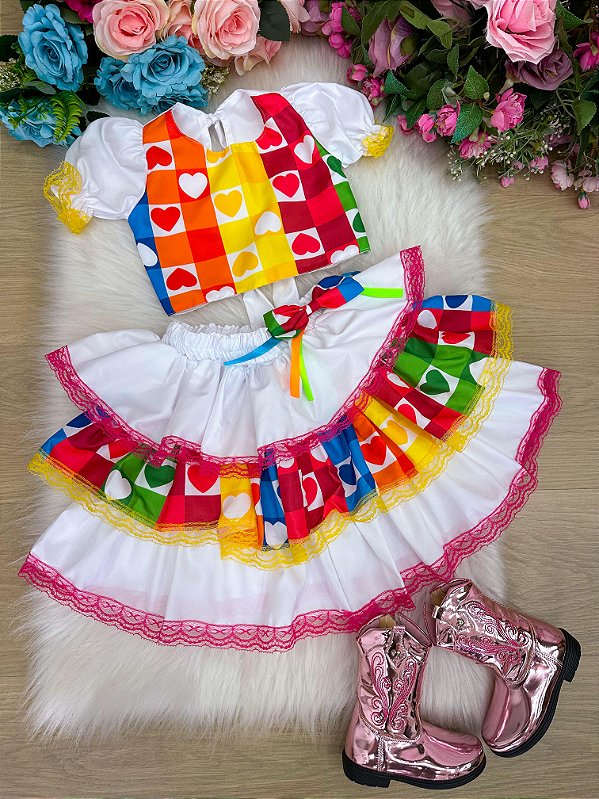 Conjunto Junino Banana Club Luxo Noiva/Noivinha Branco