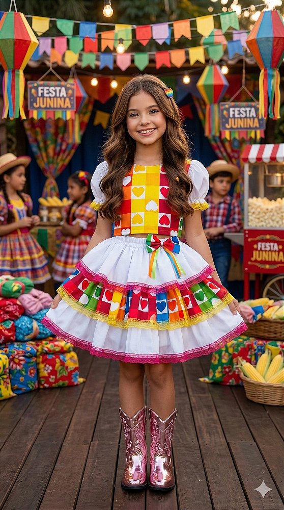 Conjunto Junino Banana Club Luxo Noiva/Noivinha Branco