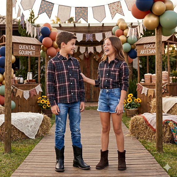 Camisa Junina Xadrez Flanela/Flanelada Jhonas Cinza
