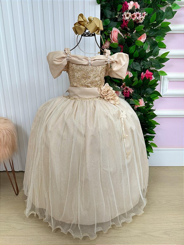 Vestido Marie Longo Manga Princesa Dourado
