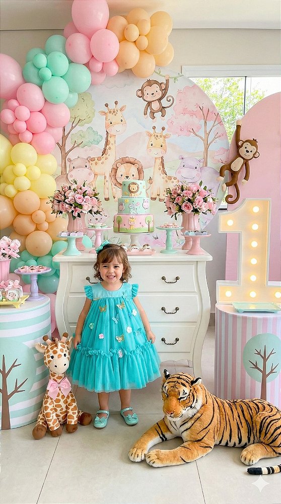 Vestido Vila Lele Jardim das Borboletas Baby Liz Verde Tiffany