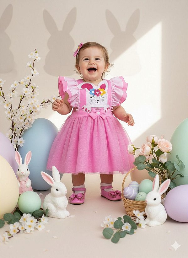 Romper/Vestido Princesa Belli Rosa Coelhinho