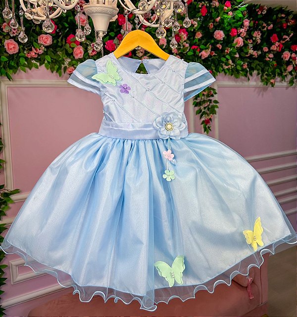 Vestido Marie Azul Bebe Jardim Encantado Flores