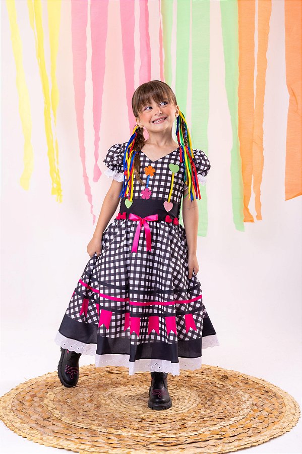 Vestido Marie Junino Luxo Arraia do Amor Preto