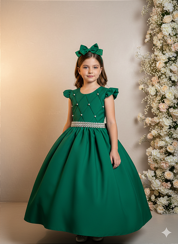 Vestido Ysa Kids Ariane Longo Verde Bandeira