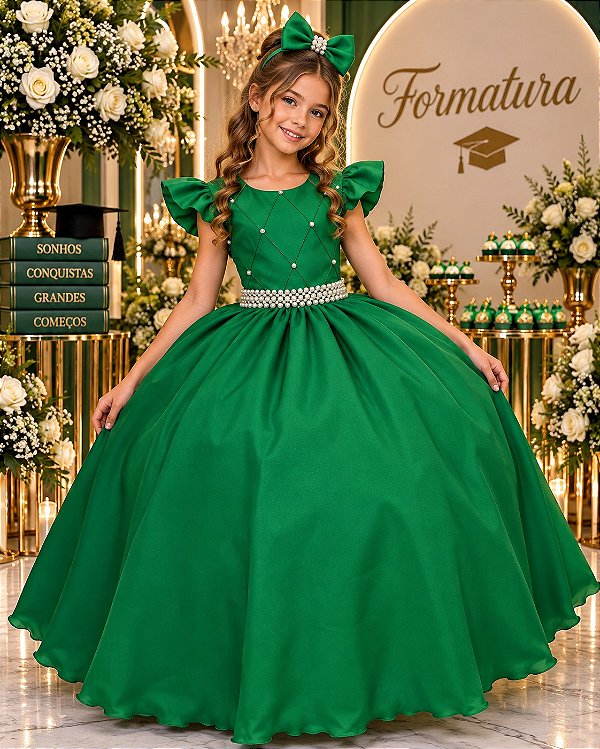 Vestido Ysa Kids Ariane Longo Verde Bandeira