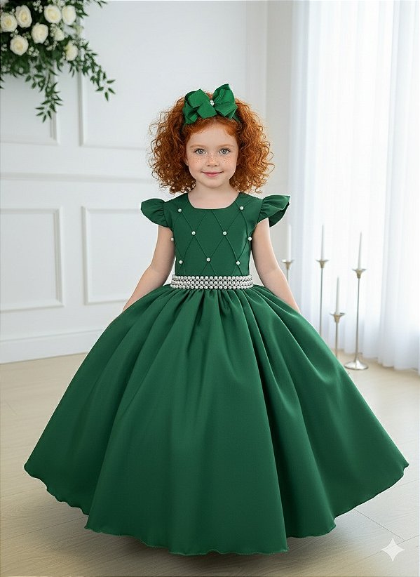 Vestido Ysa Kids Ariane Longo Verde Esmeralda