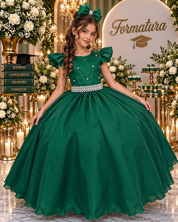 Vestido Ysa Kids Ariane Longo Verde Esmeralda