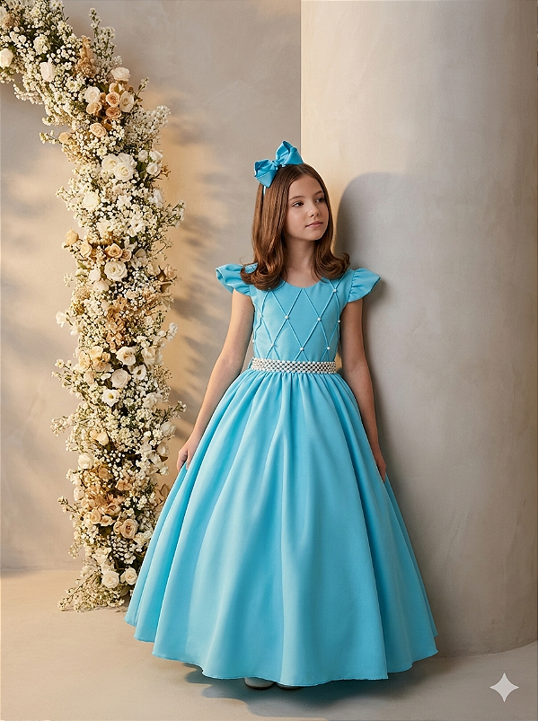 Vestido Ysa Kids Ariane Longo Azul Tifanny