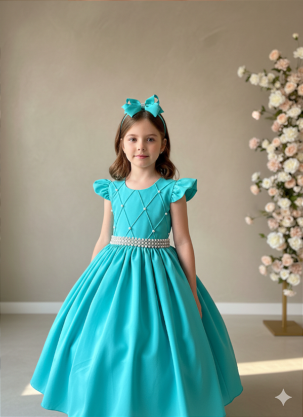 Vestido Ysa Kids Ariane Longo Verde Tifanny