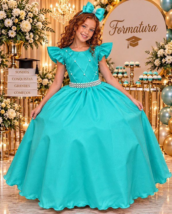 Vestido Ysa Kids Ariane Longo Verde Tifanny