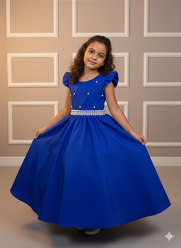 Vestido Ysa Kids Ariane Longo Azul Royal