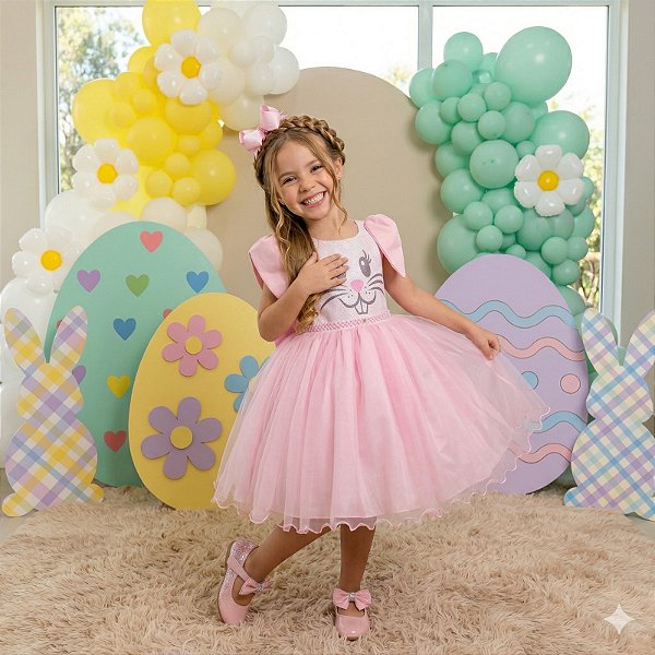 Vestido Marie Tematico Luxo Coelho/Coelhinho Pascoa
