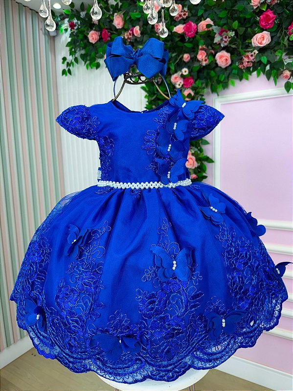 Vestido Marie Jardim Encantado Luxo Azul Royal