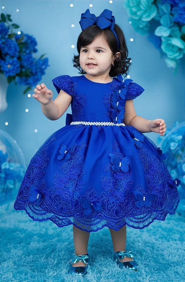 Vestido Marie Jardim Encantado Luxo Azul Royal