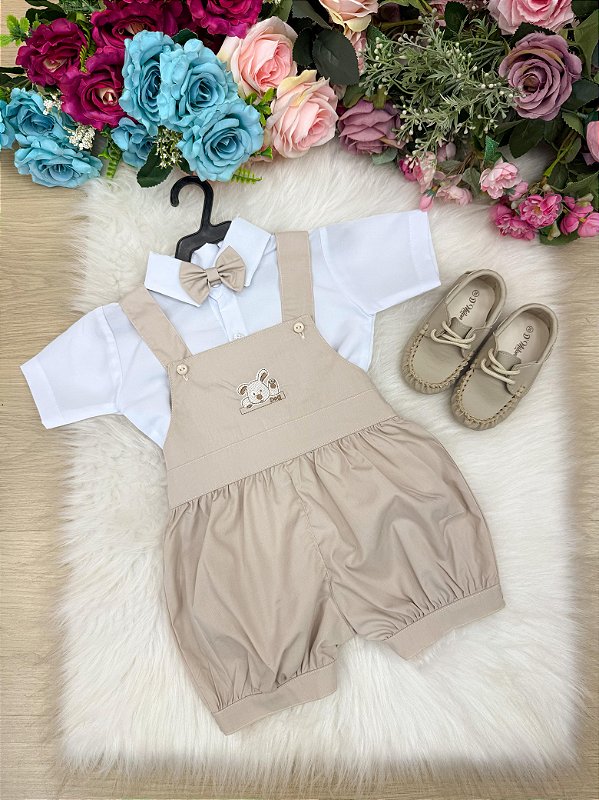 Conjunto Miss Cherry Meninos Bebe Theo Marrom - Bege