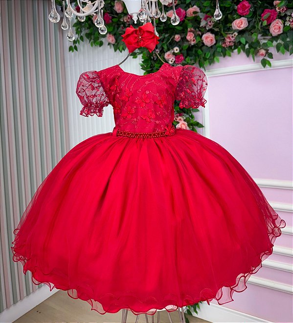 Vestido Infantil Menina Bonita Maria Julia Vermelho