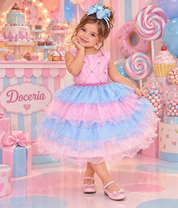 Vestido Ysa Kids Lauren Rosa - Colorido - Candy