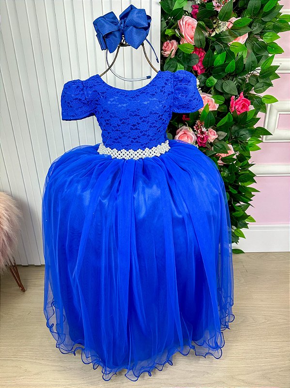 Vestido Enjoy Longo Laura Peito rendado Azul Royal