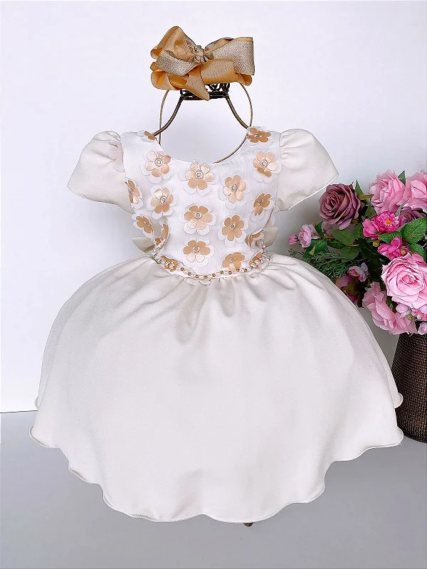 Vestido Banana Club Off com Dourado Peito Flores