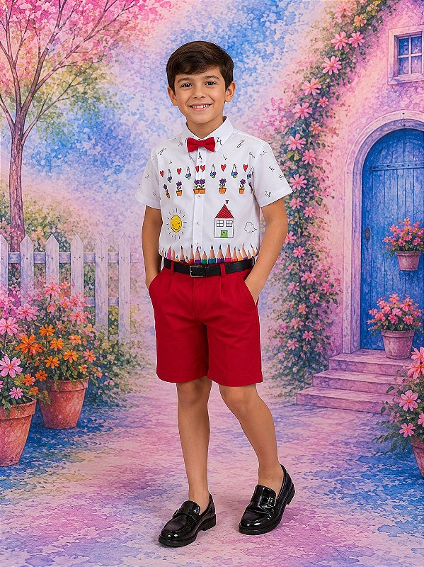 Conjunto Miss cherry Meninos - Lapis Aquarela Vermelho ABC