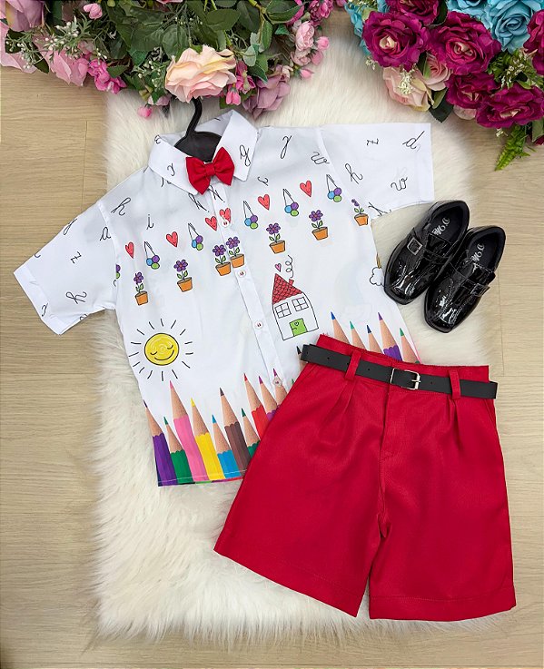 Conjunto Miss cherry Meninos - Lapis Aquarela Vermelho ABC
