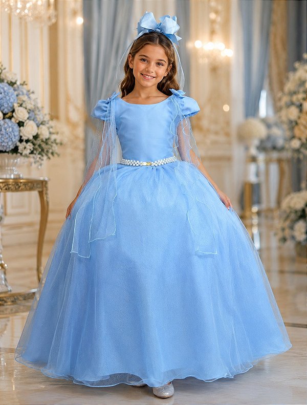 Vestido Banana Club Longo Diamante Azul Bebe