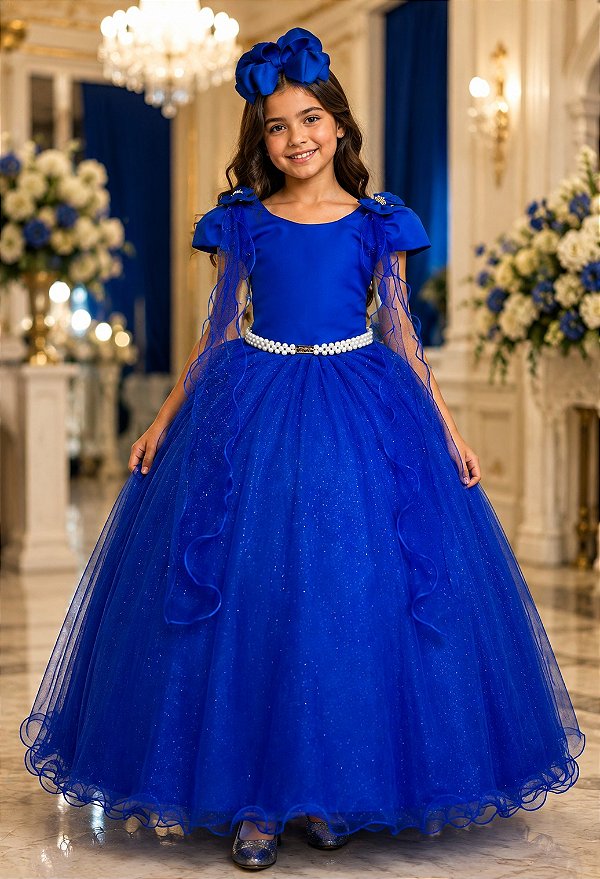Vestido Banana Club Longo Diamante Azul Royal