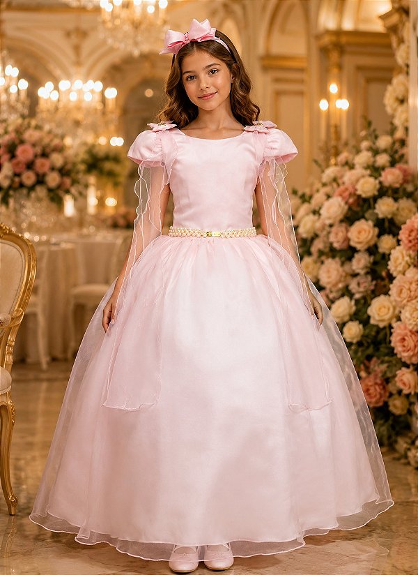 Vestido Banana Club Longo Diamante Rosa Bebe