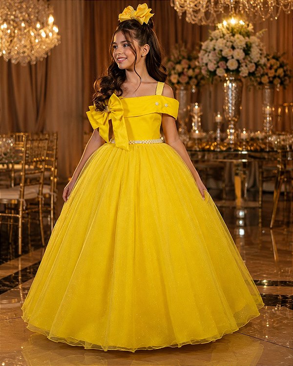Vestido Banana Club Longo Doce Elegancia Amarelo