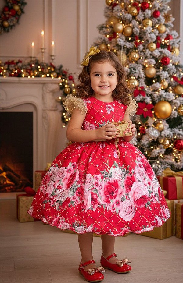 Vestido Marie Natalia Flores Vermelho - Natal