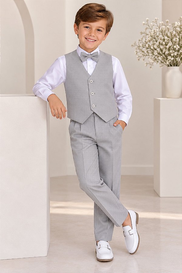 Conjunto Miss Cherry Social Leonardo Colete Cinza Claro