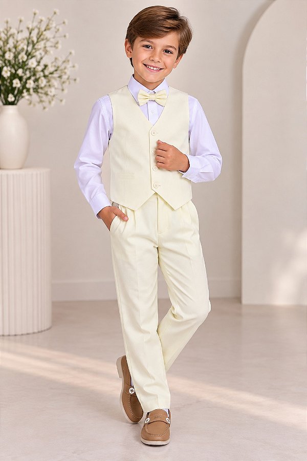 Conjunto Miss Cherry Social Leonardo Colete Amarelo Claro