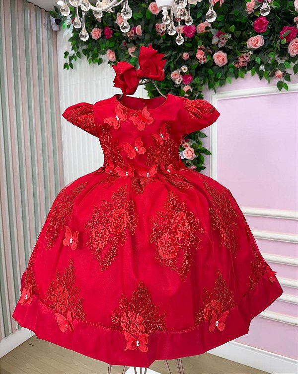 Vestido Marie Marcelina Jardim Encantado Vermelho