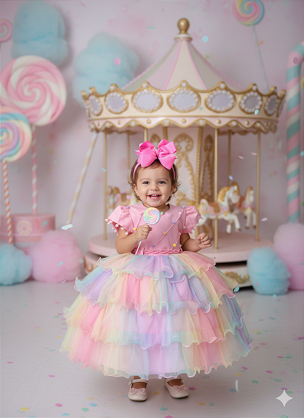 Vestido Menina Bonita Arco iris Aurora - Candy