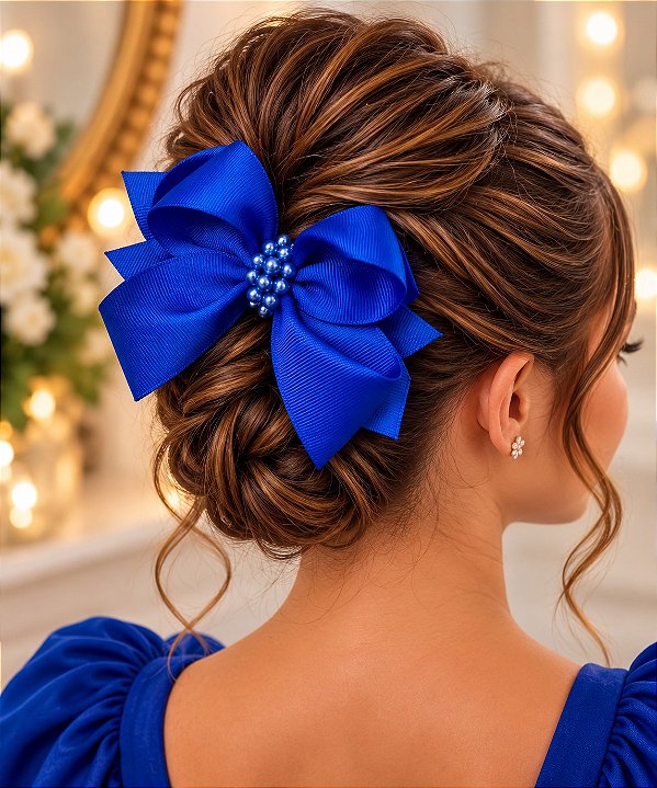 Laço Belli Bico de Pato Azul Royal Miolo de Perolas