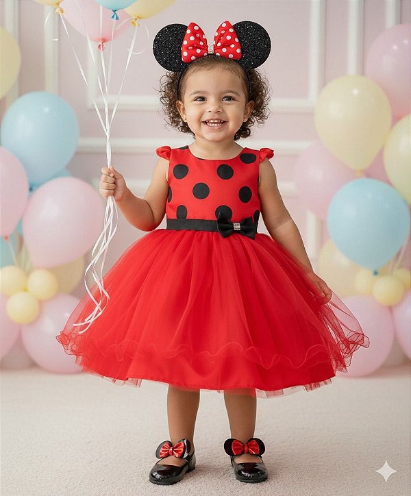 Vestido Banana Club Minnie/Minie Vermelha Bolinhas Poa