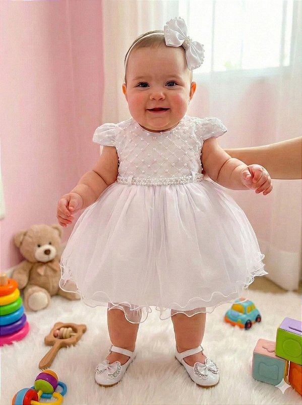 Vestido Menina Bonita Bebe Ana Flavia Branco
